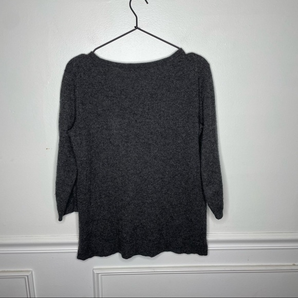 Neiman Marcus 100% Cashmere Grey 3/4 Sleeve V-Neck Sweater Womens L - Picture 4 of 10
